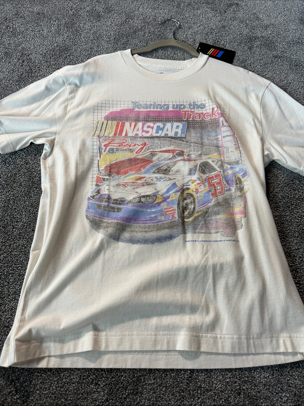 Hollister White Kids NASCAR Graphic Tee with Multicolor Racecar